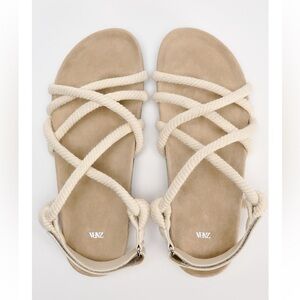 Zara Cream Rope Strappy Sandals with Ankle Buckle